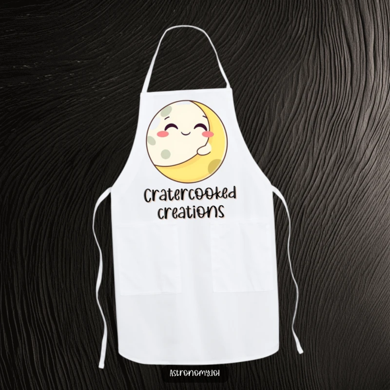 Funny grinning moon character winking from behind a colorful planet, adding a humorous touch to kitchen tasks.