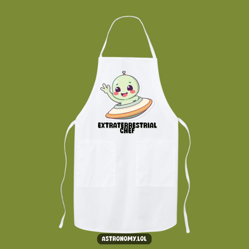 Funny Alien Apron: Waving Chef Spaceship, Perfect Funny Kitchen Gift