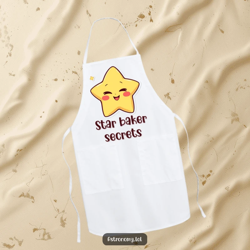 Funny Apron featuring a giggling star character winking conspiratorially, bringing playful humor to the kitchen while cooking.
