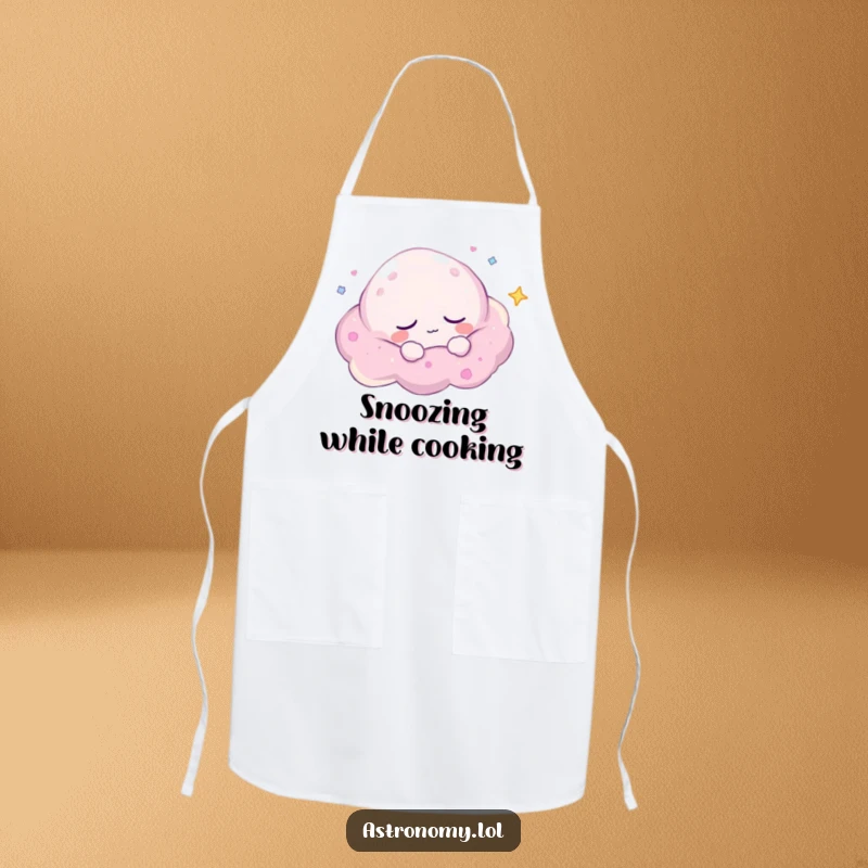 Funny Apron: A Sleepy Nebula Character Drifting Peacefully while Cooking, adding serene humor to the kitchen. A fun gift.