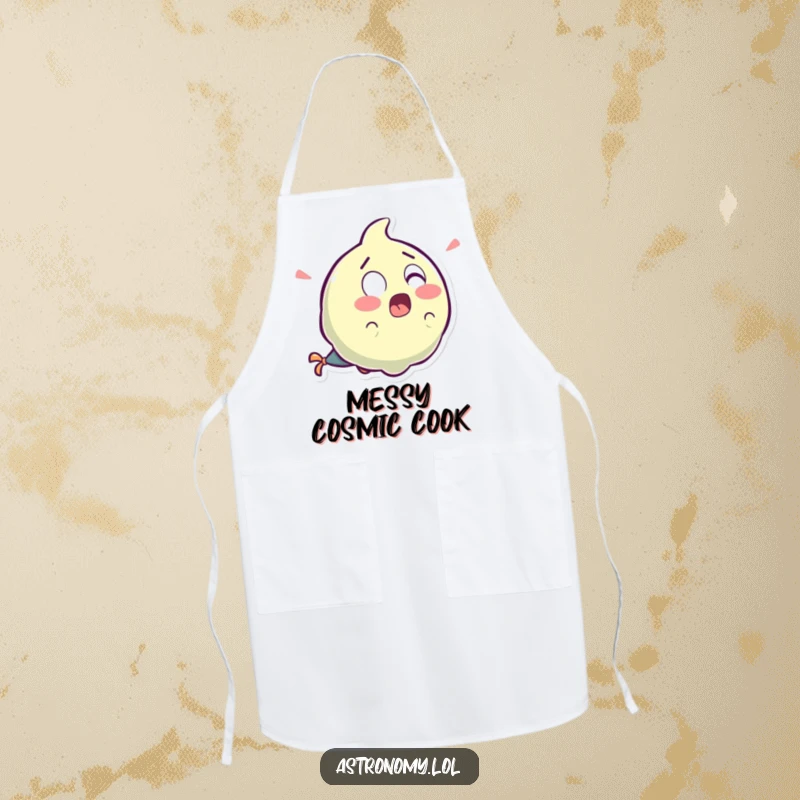 Funny surprised comet with a laughter tail, a humorous apron for kitchen duties.