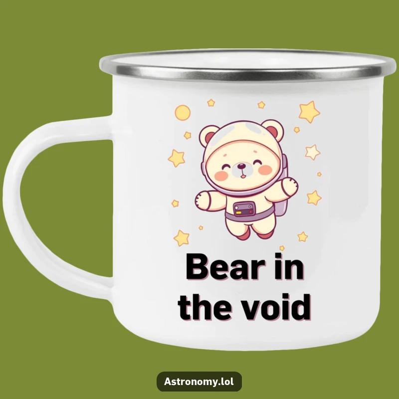 Funny Astronaut Bear Cub Camping Mug: Giggling Space Explorer Outdoor Gift