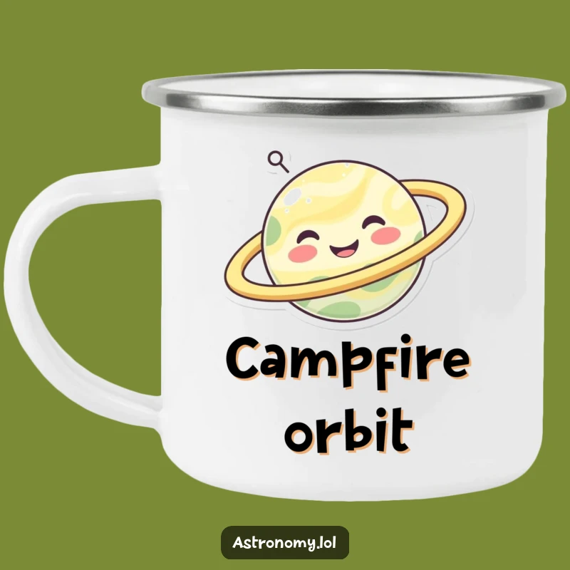 Funny Happy Planet Camping Mug: Joyful Rings Outdoor Gift
