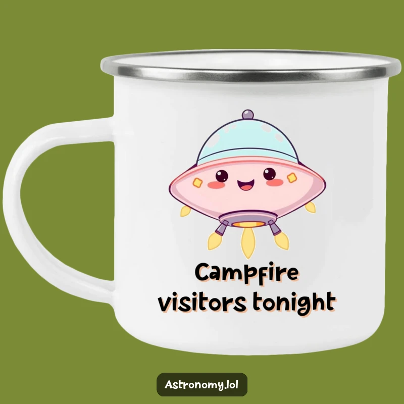 Funny UFO Camping Mug: Jolly Hovering Character Outdoor Mug, Gift