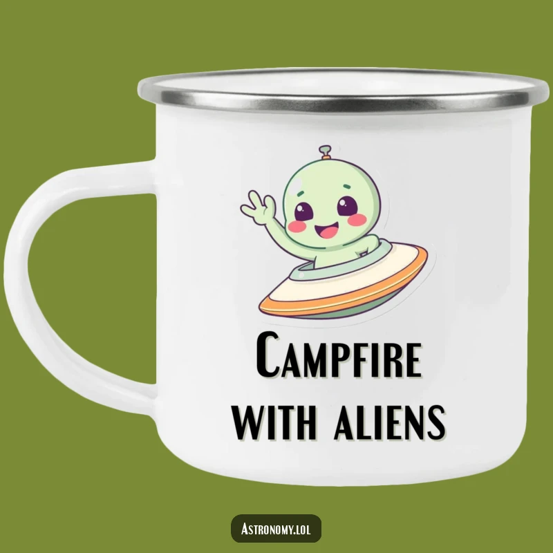 Funny Alien Camping Mug: Waving Spaceship Drinkware, Perfect Gift