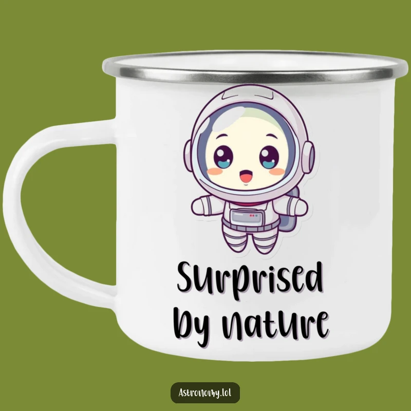 Funny Astronaut Camp Mug, Surprised Space Sipper, Outdoor Hilarious Fun!