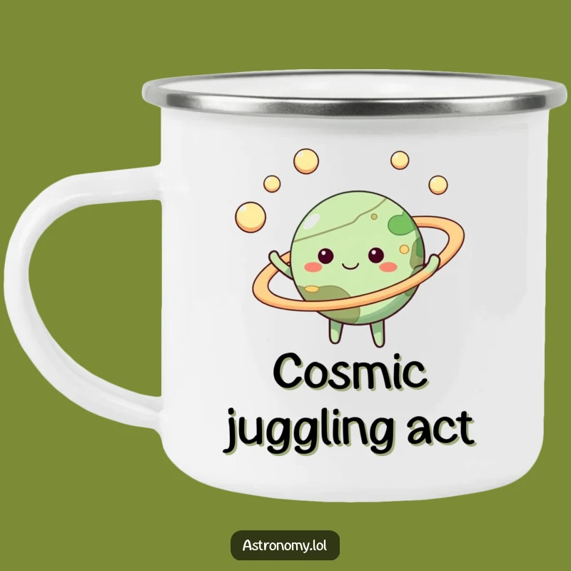 Funny Planet Juggling Moons Camping Mug - Outdoor Celestial Gag Gift