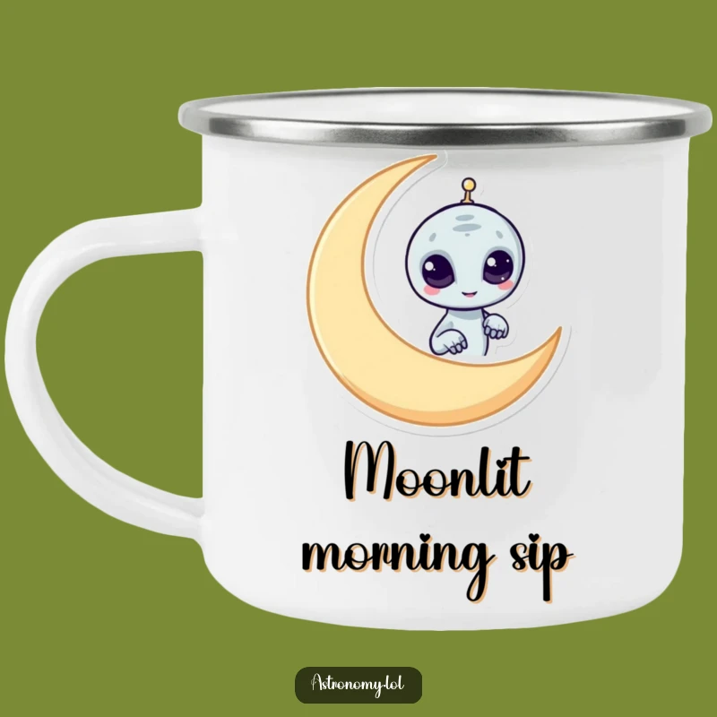 Funny Alien Camping Mug: Mischievous Moon Peeker Drinkware Gift