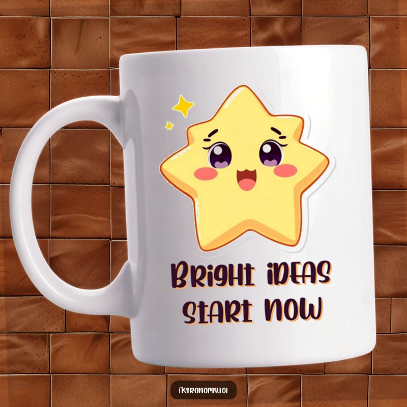 Funny mug featuring a delighted star character twinkling brightly with wide, happy eyes, radiating joy. Perfect gift.