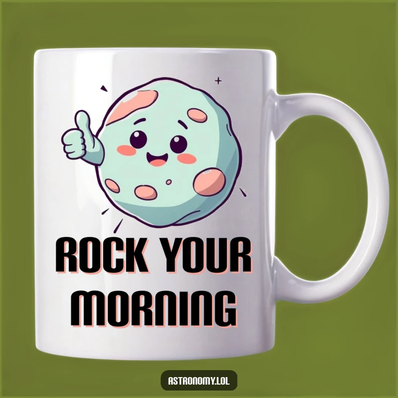 Funny Asteroid Mug: Cheerful Bouncing Space Rock, Thumbs Up, Perfect Gift