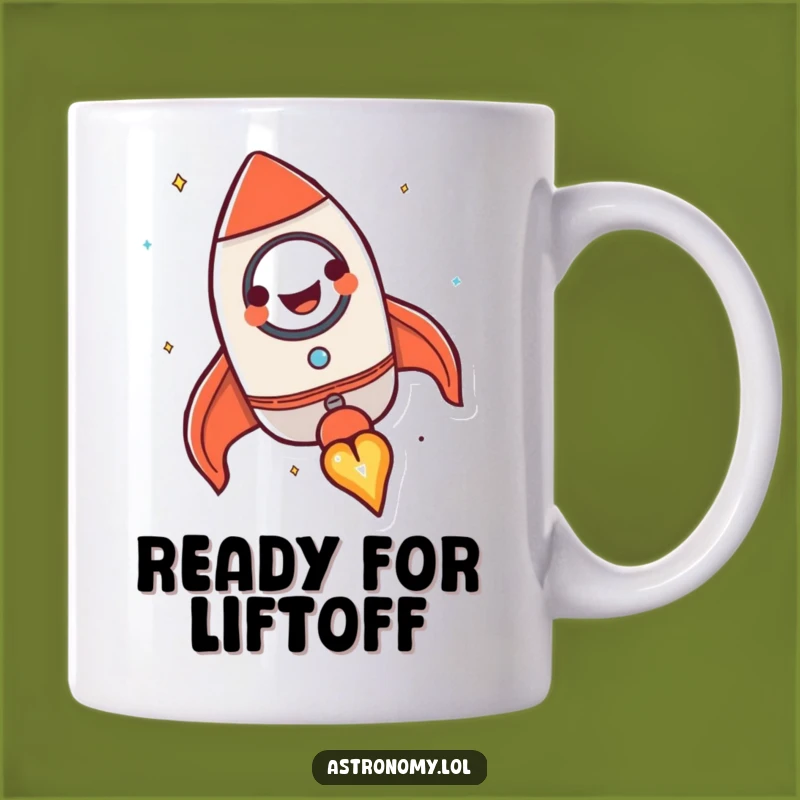 Funny Rocket Ship Mug: Happy Blasting Off Character Gift