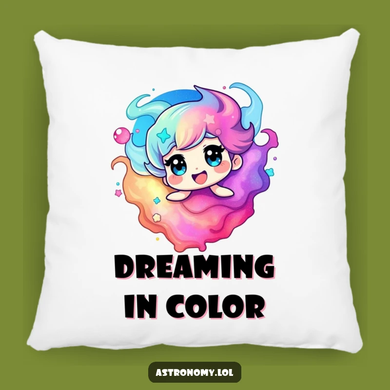 Comfy Funny Nebula Pillow, Vibrant Swirling Colors, Cozy Galaxy Character Accent