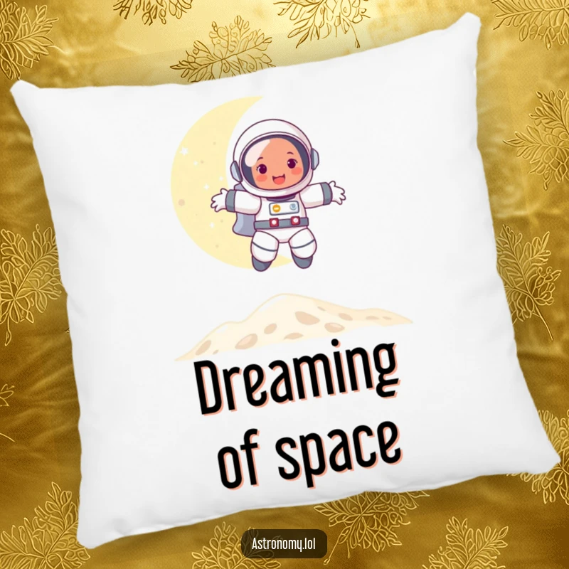 Funny pillow displaying a happy astronaut energetically bouncing on the moon, adding comfort and a touch of lunar amusement.