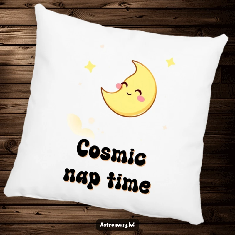 Funny pillow featuring a giggling moon character winking from the sky, offering comfort and a hint of playful cosmic cheer.