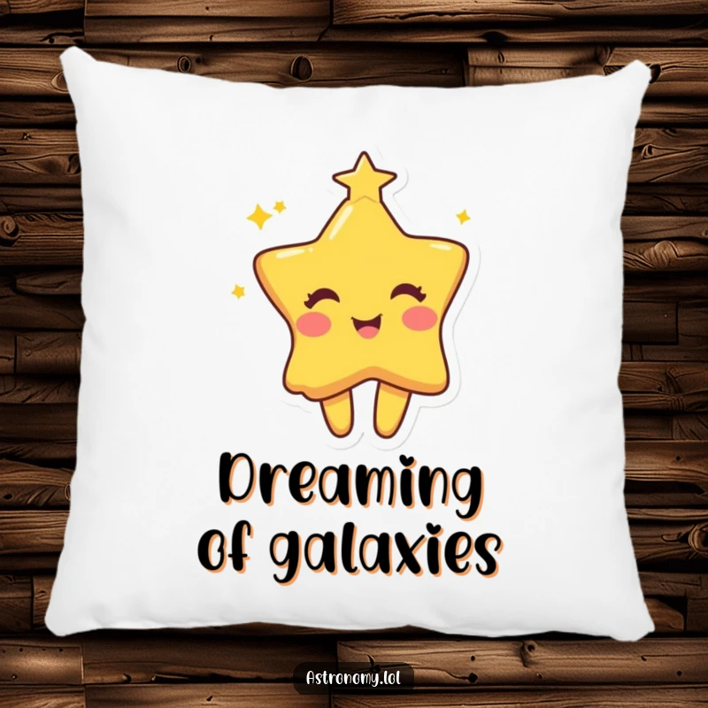 Funny star pillow featuring a playful character twinkling with mischievous joy, designed for comfort and whimsical decor.
