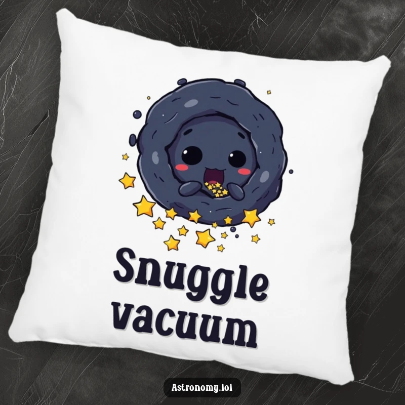 Funny Pillow: A Mischievous Black Hole Character Sucking in Stars, offering soft comfort and darkly humorous design. A lovely gift.