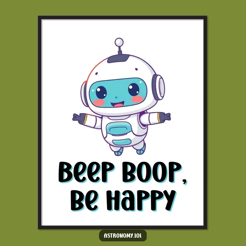 Funny Robot Companion Digital Art Print: Adorable Smiling AI for Your Walls, Perfect Gift