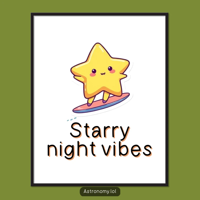 Funny Cute Star Surfing Comet Tail Digital Art - Instant Cosmic Laughs!