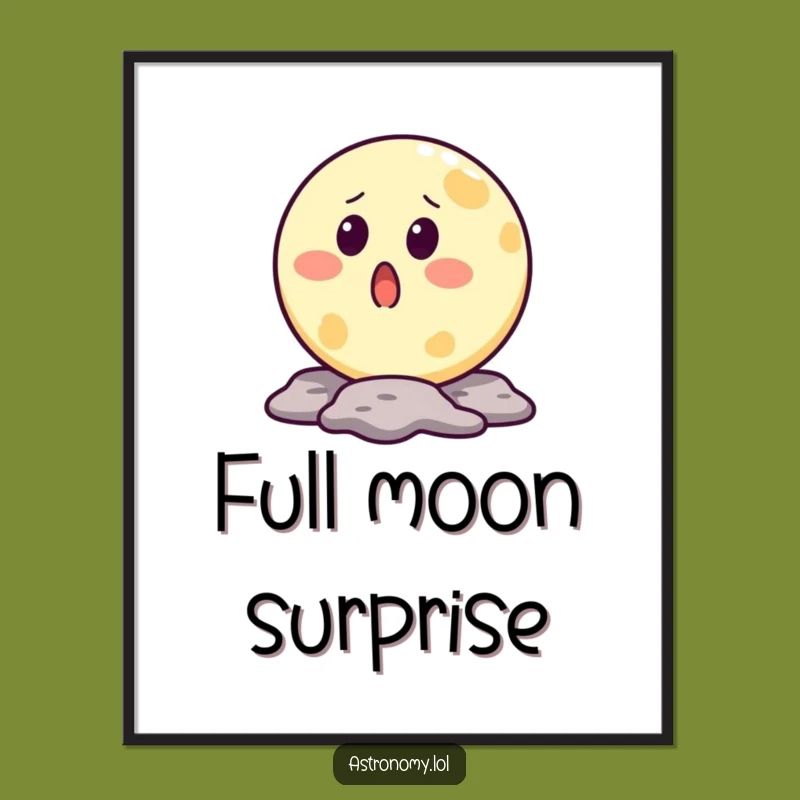 Funny Moon Digital Art Print: Surprised Crater Art, Gift