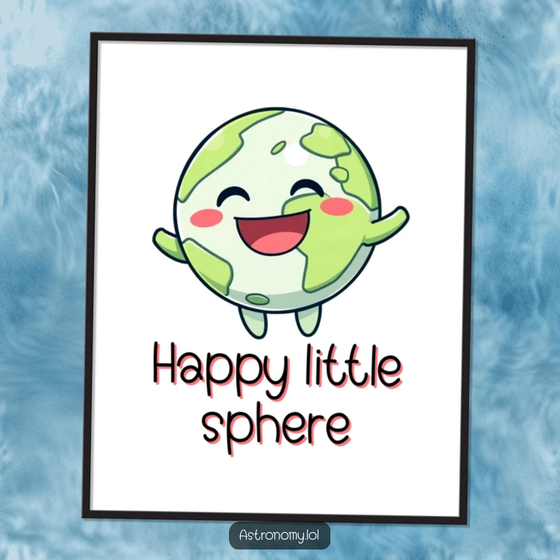 Funny digital art print of a happy planet character joyfully bouncing with a wide grin, perfect for instant wall decor.