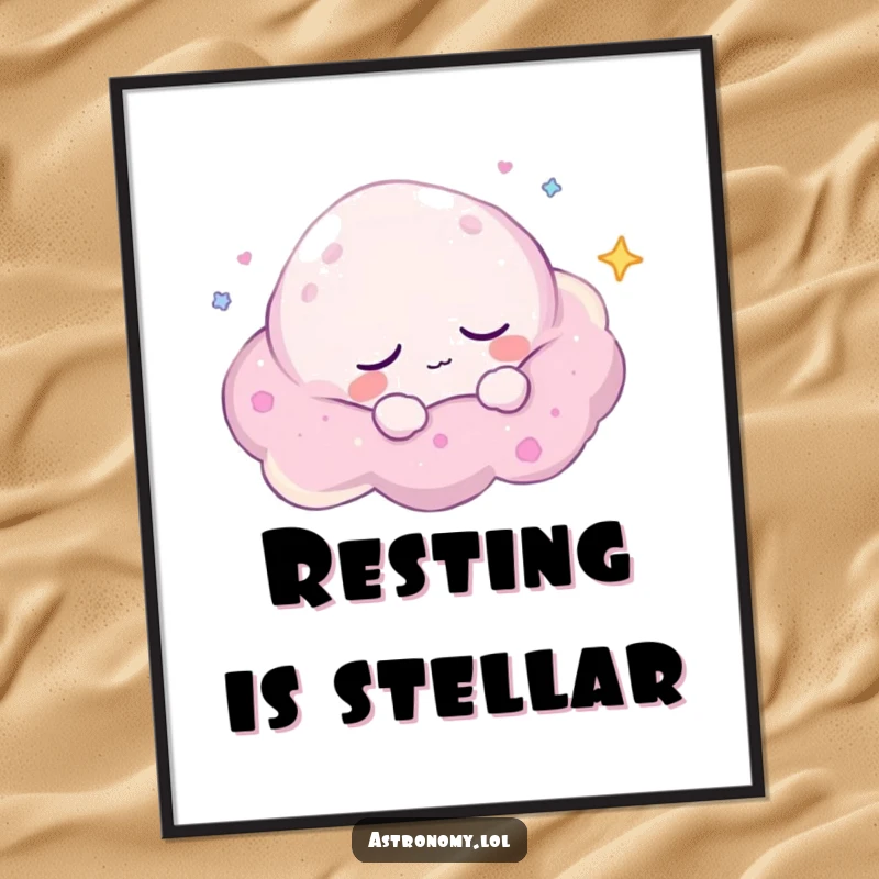 Funny Digital Art Print: A Sleepy Nebula Character Drifting Peacefully, creating serene and humorous art. A great gift.