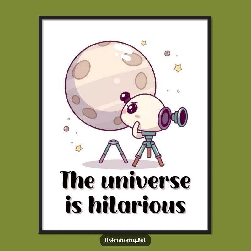 Funny Space Digital Art: Surprised Character and Giggle Planet, Printable Funny Gift