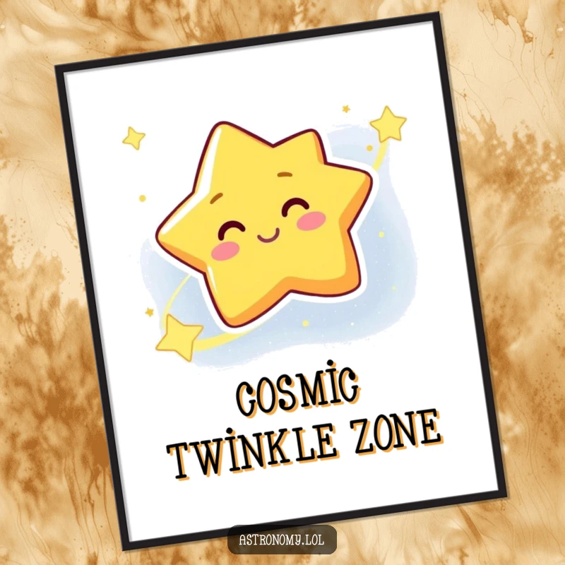 Funny Star Digital Art Print of a smiling, winking galaxy character, delivering instant cosmic joy and cheerful decor.