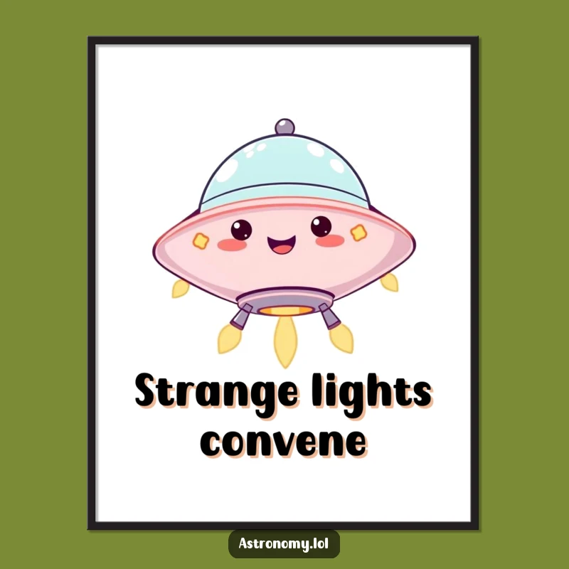 Funny UFO Digital Art: Jolly Blinking Lights Print, Instant Download Gift