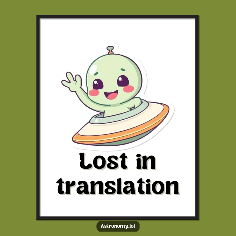 Funny Alien Digital Art Print: Waving Spaceship Art, Gift