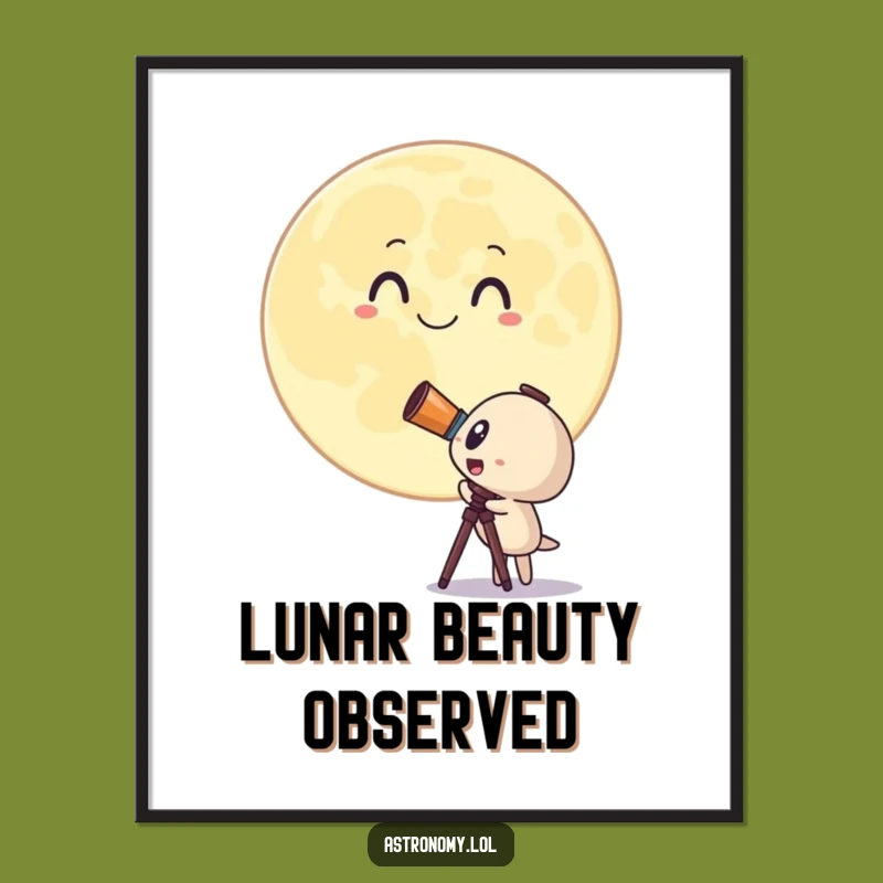 Funny Telescope Digital Art: Surprised Moon Print, Instant Download Gift