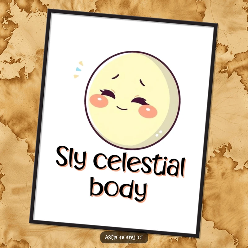 Funny playful moon character winking slyly, a high-resolution digital art print for instant download.