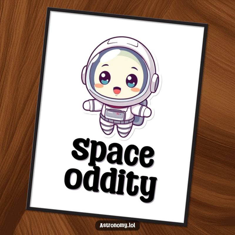 Funny digital art print of a surprised astronaut floating with wide eyes, offering instant cosmic awe and humor for your decor.