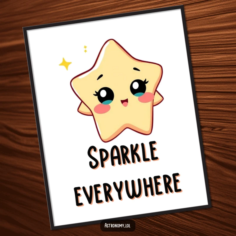 Funny Digital Art Print: A Curious Star Character Twinkling Playfully, creating vibrant and humorous cosmic wall art. A great gift.