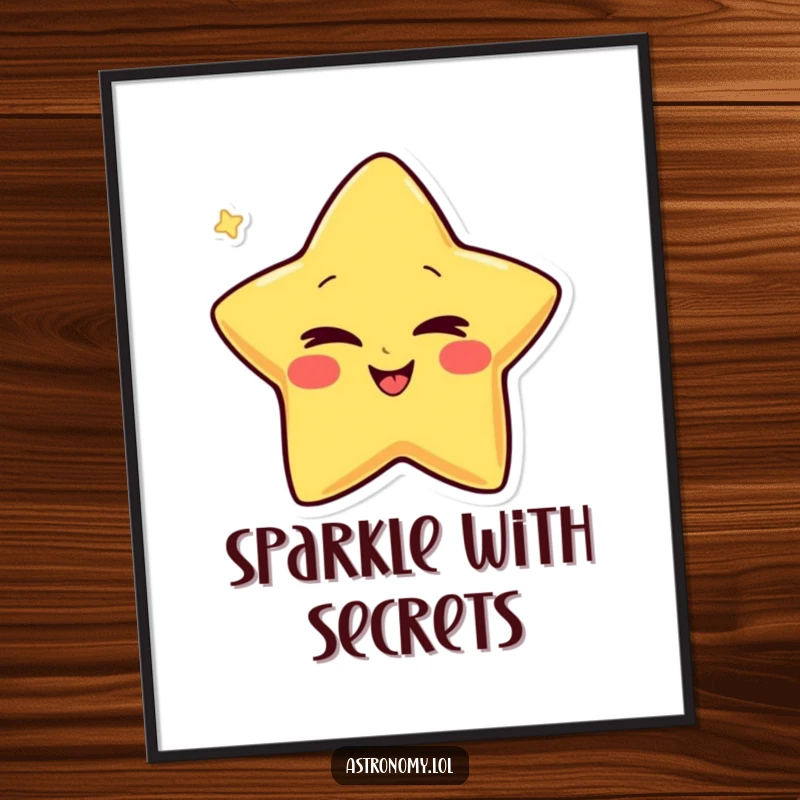 Funny Digital Art Print of a giggling star character winking conspiratorially, offering a charming and humorous downloadable decoration.