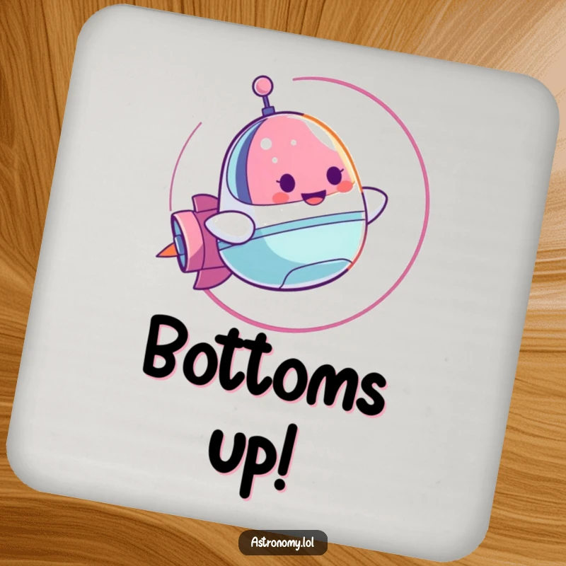 Funny Coaster: A Cheerful Spaceship Character Doing a Loop-de-Loop, protecting surfaces with cosmic humor. A delightful gift.