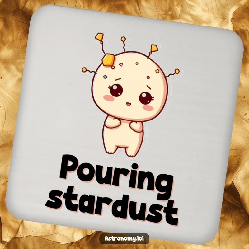 Funny constellation drink coasters featuring a curious star character humorously forming a shape, protecting surfaces.