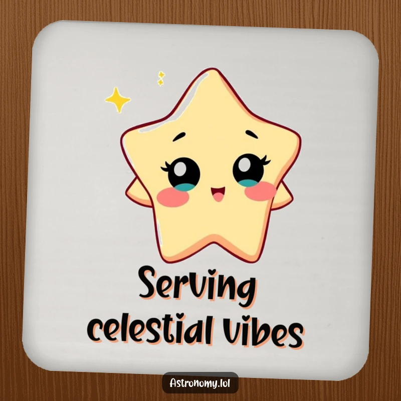 Funny Coaster: A Curious Star Character Twinkling with Playful Curiosity, protecting surfaces with cosmic humor. A delightful gift.