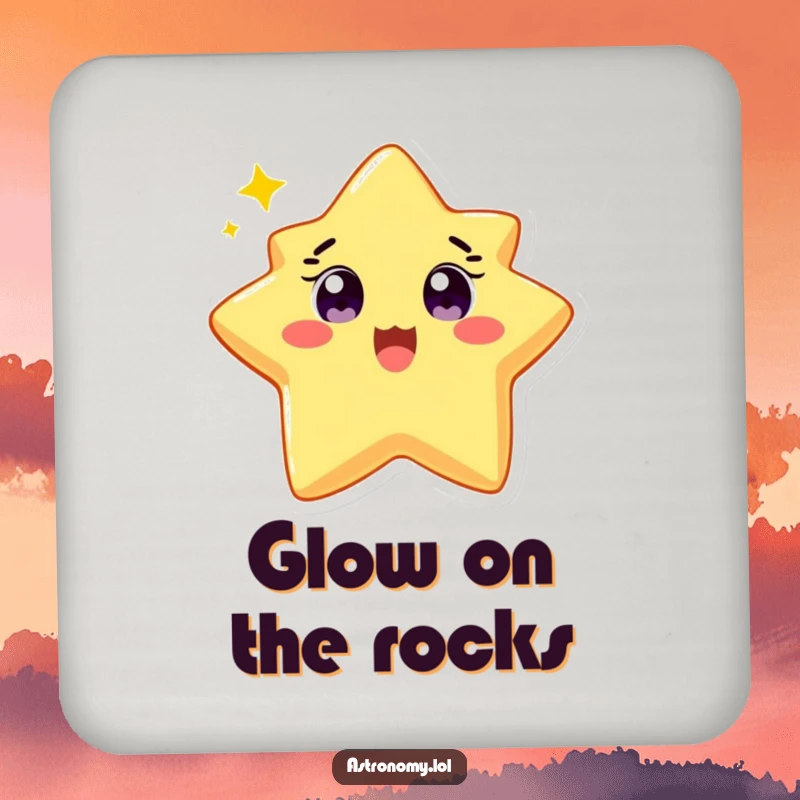 Funny coaster with a delighted star character twinkling brightly, offering surface protection with cheer. Unique gift.