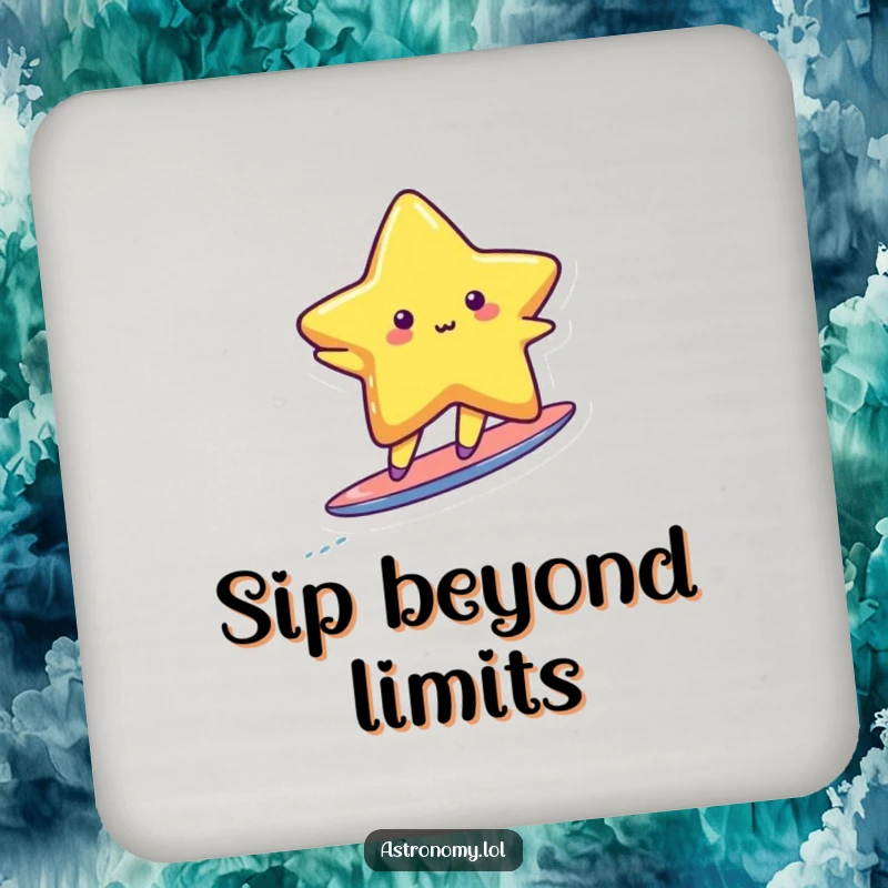 Funny cute star character surfing on a tiny, glowing comet tail, protecting your table with stellar humor.