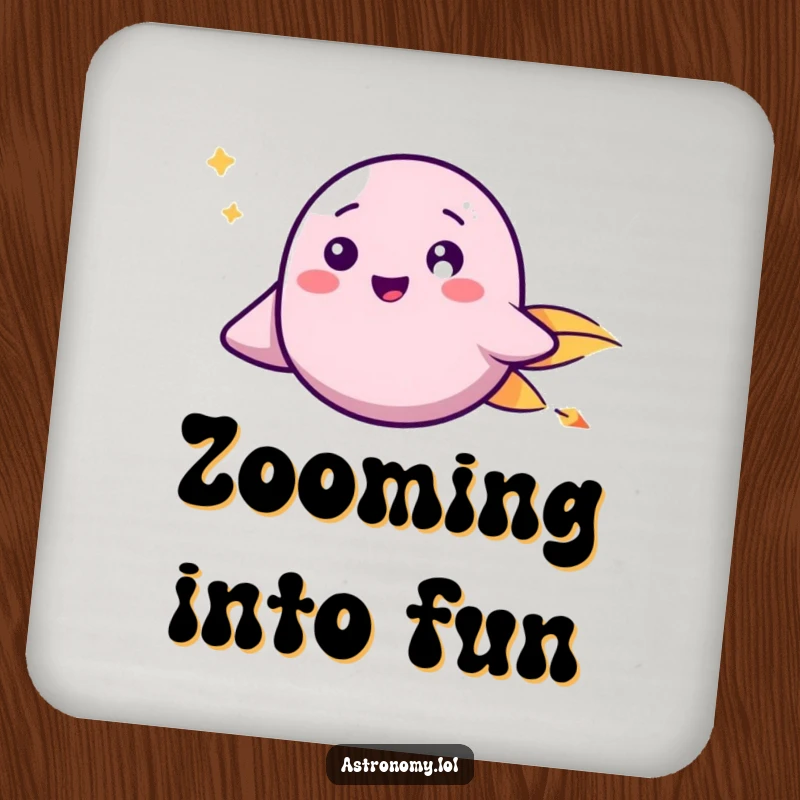 Funny Drink Coaster: A happy comet with a friendly face zooms through space, adding humor to surface protection.