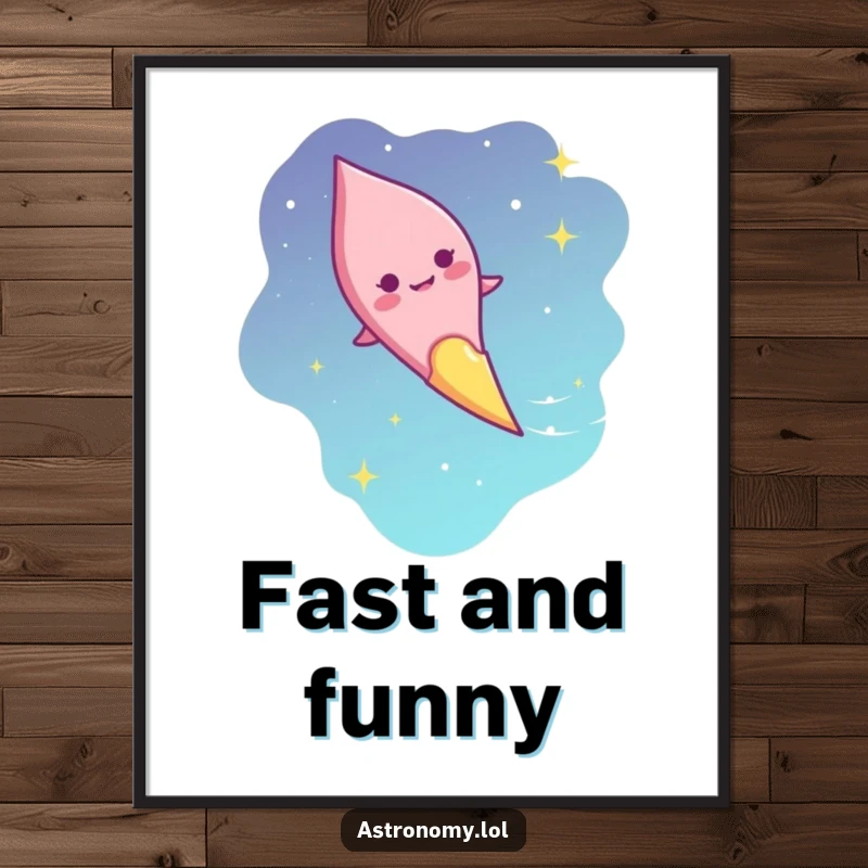 Funny comet trails poster with a giggling character streaking across the sky, a humorous wall decor gift.