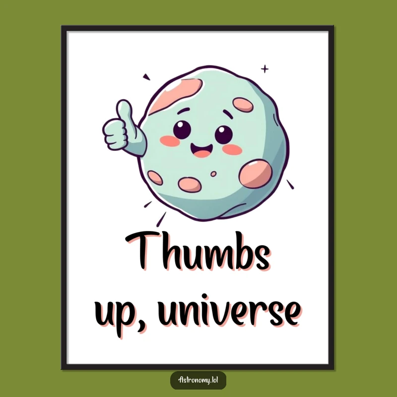Funny Asteroid Poster: Bouncing Space Rock Art, Cheerful Thumbs Up Decor, Great Gift