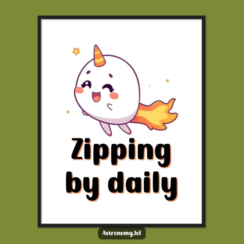 Funny Comet Poster: Cheerful Zipping Character Fiery Wall Art Gift