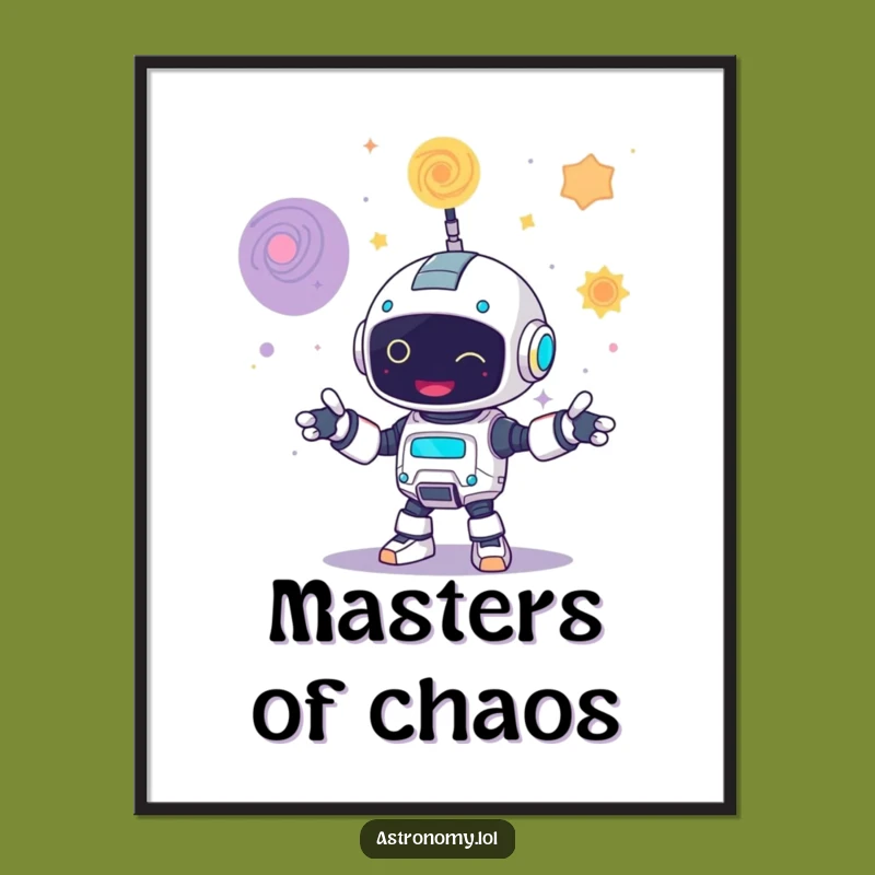 Funny Robot Juggling Galaxies Poster Unique Space Art Gift
