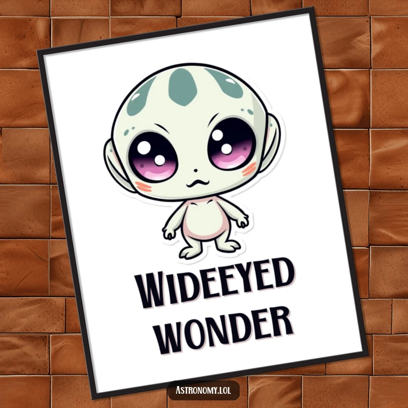 Funny poster print of a surprised alien with comically large, wide eyes, bringing a sense of extraterrestrial astonishment and humor to decor.