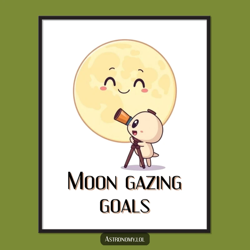 Funny Telescope Poster: Surprised Character & Moon Art, Unique Wall Decor Gift