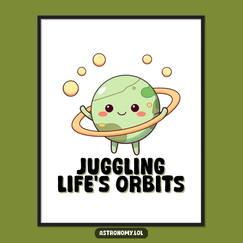 Funny Planet Juggling Moons Poster - Happy Celestial Wall Art Gift