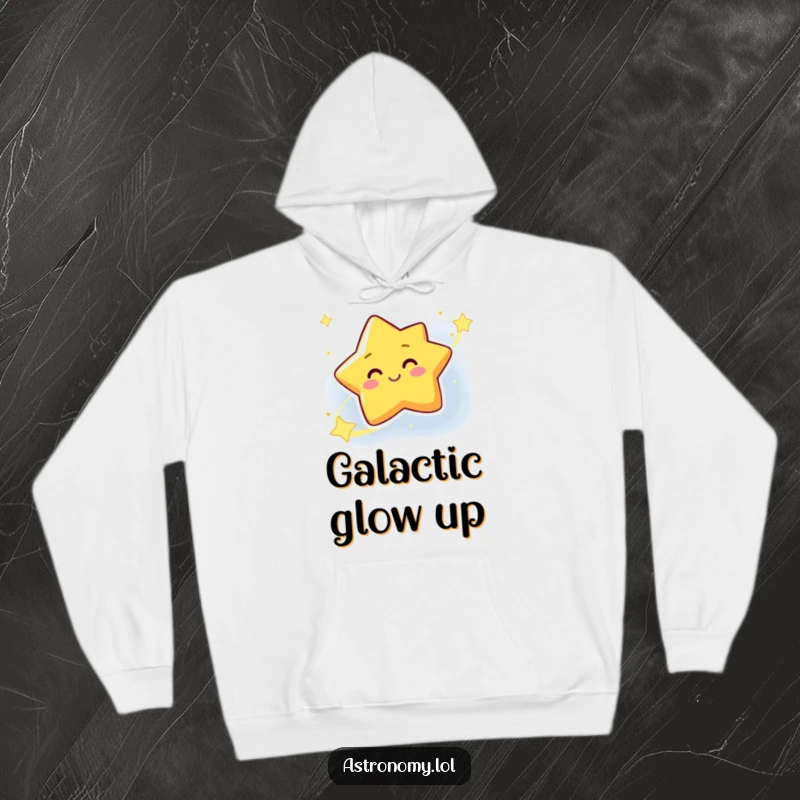 Funny Star Hoodie featuring a cheerful, winking character from a distant galaxy, providing warmth and galactic humor.