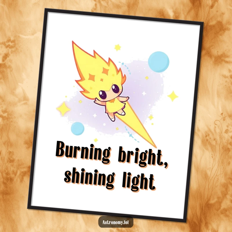 Funny Free Printable Wall Art: A determined meteor character blazing across a dark night sky, creating an awe-inspiring scene.