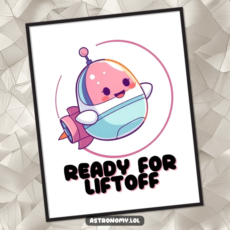 Funny Free Printable Wall Art: A cheerful spaceship character performs an exciting loop-de-loop, bringing dynamic fun to your space.